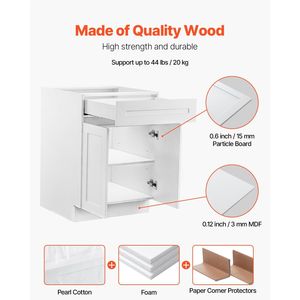 Mobiletto Base Bianco Shaker da 24 Pollici Non Assemblato, 24 Pollici L x 24 Pollici P x 34,5 Pollici H, Pronto per l'Assemblaggio, per Cucina - Product Image 2