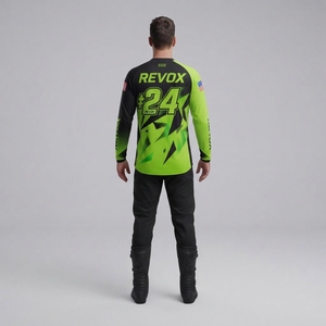 Camiseta de Motocross Personalizada para Hombre, Verde Neón y Negro, Diseño Geométrico, Manga Larga, para Motocross, BMX, Carreras, 100% Poliéster, Secado Rápido, OEM - Product Image 2