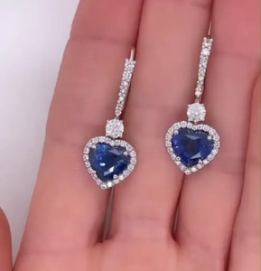 Pendientes Elegantes de Piedra Azul con Corte de Corazón de Moissanita 925 de Trendy Look, Chapados en Oro Blanco de 18K para Mujer - Product Image 3