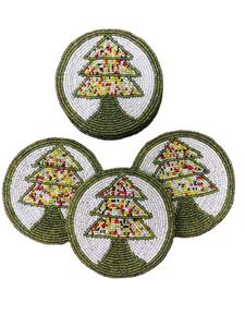 Posavasos bordados, posavasos con cuentas hechas a mano, posavasos con cuentas combinadas en rojo y blanco de la India - Product Image 3