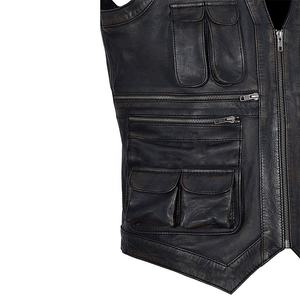 Gilet en cuir noir au design unique pour hommes, en véritable peau de mouton, style vintage Chris Pratt Jurassic World, avec plusieurs poches - Product Image 4