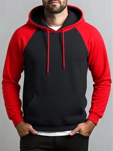 Sweat-shirt à capuche bordeaux pour homme, coupe ample, couleur unie, décontracté, pour l'hiver, en molleton tricoté, polyester/coton écologique, avec poche - Product Image 2