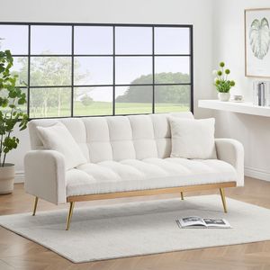 69-Inch Beige Adjustable for Teddy <b>Sofa</b> Bed for <b>Small</b> Space for Living Room and <b>Bedroom</b> - Product Image 4