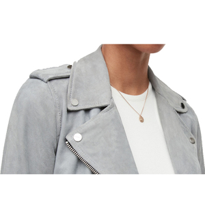 Light Gray <b>Suede</b> <b>Women's</b> Winter Custom Windproof Moto Biker <b>Jacket</b> Zip Front Button-Up Outerwear Casual Streetwear - Product Image 1