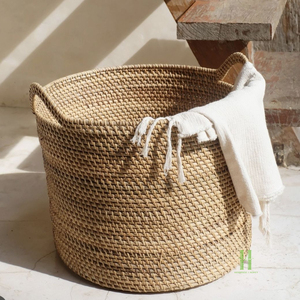 Panier de rangement en rotin naturel écologique, panier tissé à la main avec poignées pour l'organisation de la maison, fournisseur du Vietnam - Product Image 1