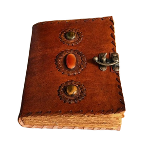 Diario de Cuero Grabado con Piedras Antiguas Hecho a Mano, Cuaderno de Gemas Vintage, Páginas Antiguas, Diario de Viaje y Escritura - Product Image 2