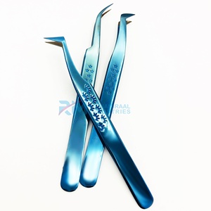 Juego de Pinzas para Pestañas de Acero Inoxidable Profesional de Alta Calidad RMI, Punta Suave de Precisión, Color Azul Plasma para Extensión de Pestañas - Product Image 3