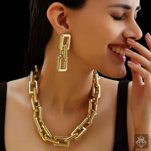 PRAO Gold Plated Anti-Tarnish Chunky Chain Necklace <b>Set</b> with Earrings Fashion Jewelry <b>for</b> <b>Women</b> - Product Image 5
