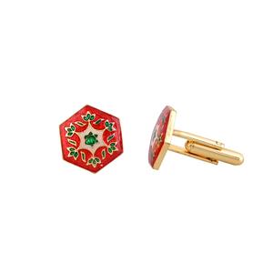 Sanctuary of Jewels Luxury Gold Plated Red Green Enamel Hexagon Cufflinks Men Formal Shirt <b>Accessories</b> <b>Wedding</b> Business Gift - Product Image 2