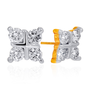 Boucles d'oreilles classiques en diamant rond brillant pour femmes, or jaune 14 carats, 4 pierres, bijoux à porter au quotidien - Product Image 2