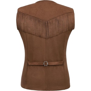 Gilet en cuir suédé vintage pour homme, style western cowboy, avec franges et pompons, boutons-pression, décontracté, OEM - Product Image 4