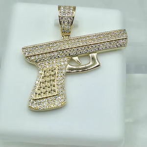 จี้เพชรโมอิสซาไนต์รูปปืนกล็อคแบบฮิปฮอปสำหรับงานปาร์ตี้  งานขายส่ง  พร้อมจี้และชาร์มเงินแท้ 925 - Product Image 1