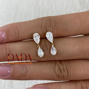 Sparkling Oval Heart Emerald Cut Lab Grown <b>Diamond</b> Drop Stud <b>Dangle</b> <b>Earrings</b> Yellow Gold Rhodium Plated IGI Certified Trendy - Product Image 2