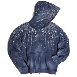 Sweat à capuche personnalisable pour femme avec fermeture éclair ornée de strass, en molleton de coton épais, respirant et confortable, style streetwear, couleur personnalisable, meilleur prix - Product Image 3