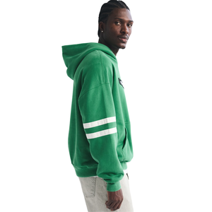 Sweat à capuche unisexe vert personnalisé style universitaire avec manches patchwork, logo oiseau, streetwear, 100% coton, poche surdimensionnée, OEM, marque privée - Product Image 2