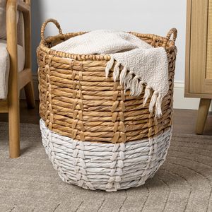 Paniers de rangement rustiques en jacinthe d'eau de haute qualité et écologiques avec poignées pour l'organisation des vêtements, la maison et le bureau - Product Image 6