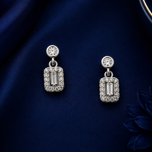 925 Sterling Silver Emerald Cut Zircon Gemstone Crystal Pendant <b>Long</b> Layered <b>Necklace</b> Set Matching Earrings Set Rhodium Plated - Product Image 4