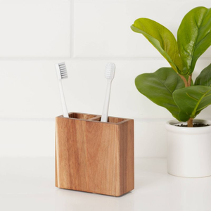 Elegant Rectangle Wooden Toothbrush Holder Space-Saving For Kitchen <b>Bathroom</b> Living Room Floor Standing Organizer Rack - Product Image 5