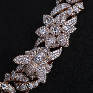 Luxury Rose Gold Moissanite Floral <b>Bee</b> Statement Necklace with Brilliant Pave Gemstones and Designer Link Chain - Product Image 6