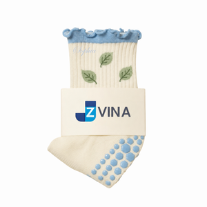 JVINA Anti-Slip <b>Socks</b> With Jacquard Leaves Pattern Ankle Length Cotton Non-Slip <b>Grip</b> Ruffle Custom Breathable Yoga Gym Pilate - Product Image 1