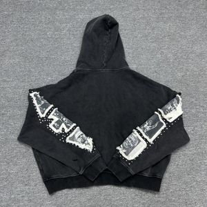 Sudadera de hombre de otoño 100% algodón Terry con cremallera personalizada, lavado ácido, apliques, bordados, pedrería y efecto desgastado, corte oversize - Product Image 2
