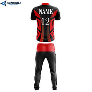 Men's Black Red Geometric Print Short Sleeve cricket uniform With Matching Pants Set Quick Dry Sublimation Design Regular Fit - Product Image 5