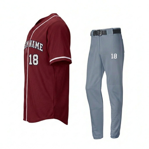 Ensemble de maillot et pantalon de baseball personnalisés OEM |   Uniforme respirant imprimé par sublimation |   Vêtements de sport pour équipes de softball unisexes en gros - Product Image 1