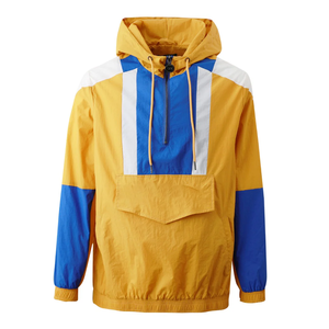 Veste coupe-vent imperméable rétro à blocs de couleur grande taille avec demi-fermeture éclair, capuche et poche kangourou, coupe-vent, coque rigide, pour le streetwear et l'extérieur - Product Image 1