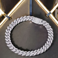 Bracelets pour hommes en argent sterling S925, style hip-hop, avec moissanite et diamants sertis à griffes, chaîne cubaine à bord droit et bracelet gourmette
