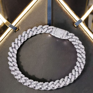 Bracelets pour hommes en argent sterling S925, style hip-hop, avec moissanite et diamants sertis à griffes, chaîne cubaine à bord droit et bracelet gourmette - Product Image 4