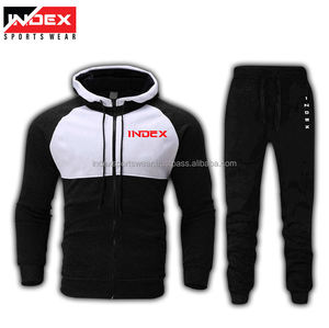 Chándal con Capucha para Hombre INDEX, Diseño Color Block en Blanco y Negro, Cierre Completo, Ropa Deportiva Informal, Corte Regular, Material de Poliéster, para Otoño - Product Image 2