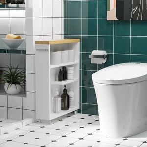 Bianco sottile armadio da bagno con ruote rotolanti scaffali porta carta igienica - Product Image 2