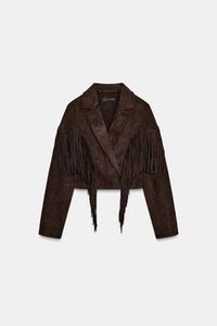 Men's Leather <b>Jacket</b> With <b>Fringe</b> Details Turn-down Collar Double Breasted Short Casual Autumn Style - Product Image 5
