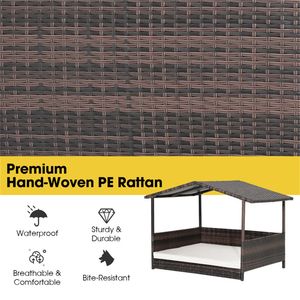 Cuccia per Cani da Esterno con Tettoia, Letto in Rattan con Cuscino Impermeabile, Arredamento per Animali Domestici - Product Image 6