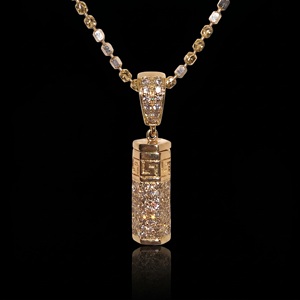 Luxury Gold Greek Key Pendant Necklace <b>Iced</b> <b>Out</b> Cylinder Crystal Charm 18K Gold Plated Hip Hop Jewelry for Men - Product Image 1