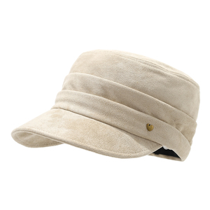 Beige Suede Cadet <b>Boy</b> Hat with Gold Heart Buckle Adjustable Cadet <b>Cap</b> - Product Image 1