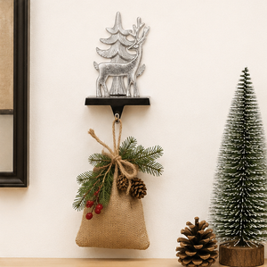 Silver Reindeer and Pine Tree Christmas <b>Stocking</b> <b>Holder</b> For Mantel Heavy Duty Weighted Metal <b>Stocking</b> Hanger With Non-Slip Base - Product Image 4