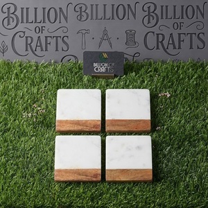 Marble Wood <b>Coaster</b> <b>Set</b> Of 6 Natural Stone Timber Beverage <b>Holder</b> Premium Tabletop Accessory - Product Image 4