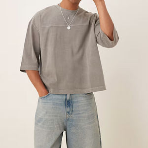Custom High Quality 100% Cotton Knitted Cropped Boxy Fit Men's T-shirt Casual Oversized Blank Custom Design in Different Sizes - Product Image 6