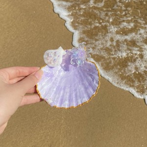 ถาดเปลือกหอยประดับตกแต่ง จานเปลือกหอยธรรมชาติ งานฝีมือทำมือ ถาดใส่เครื่องประดับ สไตล์ชายทะเล ของตกแต่งบ้าน - Product Image 1