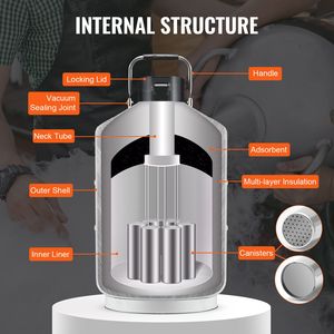 Contenitore per Azoto Liquido in Lega di Alluminio da 6 L, 6 Cilindri da Laboratorio, Dewar per Stoccaggio Criogenico con Borsa per il Trasporto - Product Image 4