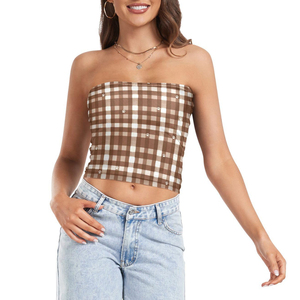 <b>Brown</b> Christmas Tube <b>Top</b> for Women Sublimation Print Detail Strapless Cropped <b>Bandeau</b> <b>Top</b> Versatile Casual Streetwear Apparel - Product Image 3