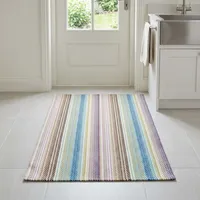 HILTEX Geometric Pattern Cotton Loop Pile Cushioned Flat Weave Coastal Rug Rectangle Handmade Washable Non-Slip Latex Backing