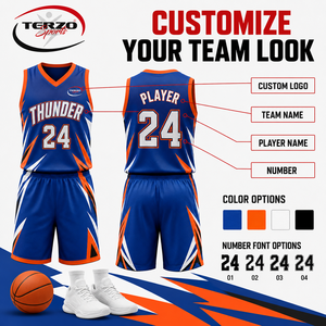 ชุดบาสเก็ตบอล OEM แบบกำหนดเอง รุ่น Thunder แห้งเร็ว พร้อมเสื้อและกางเกงขาสั้นแบบ Sublimated สำหรับทีมมืออาชีพ - Product Image 2