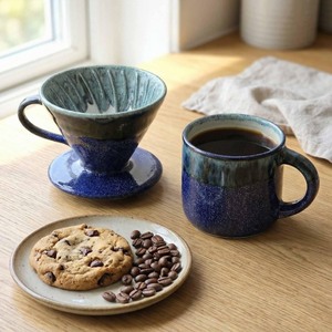 Ensemble de tasses à café en céramique de haute qualité avec filtre, glaçure bleue, résistant à la chaleur, design minimaliste pour usage domestique - Product Image 5