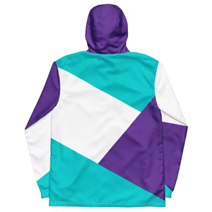 Blouson de sport pour homme à capuche, coupe racer, color block, respirant, coupe-vent, fermeture éclair, pour le printemps, 100% polyester, violet, turquoise, blanc - Product Image 2