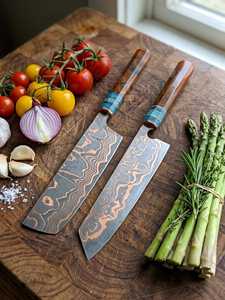 Juego de 2 Cuchillos de Chef de Acero Damasco con Acabado Cobre, Cuchillo de Carnicero, Cuchillo para Cortar Carne, Cuchillo de Cocina Profesional - Product Image 5