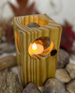 Hand-Carved Wooden Pillar <b>Candle</b> <b>Holder</b> Wooden <b>Star</b> <b>Candle</b> Stand Home Decoration Christmas Gift Natural Finish <b>Candle</b> Stand - Product Image 3