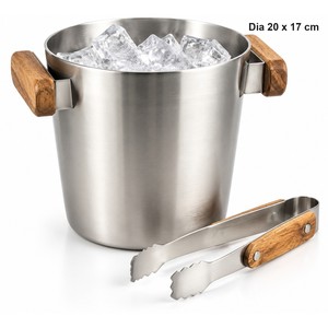 Seau à glace en acier inoxydable Aqdus Saleem avec poignées en bois - Design abstrait rectangulaire moderne du milieu du siècle - Vente en gros pour bars - Product Image 1