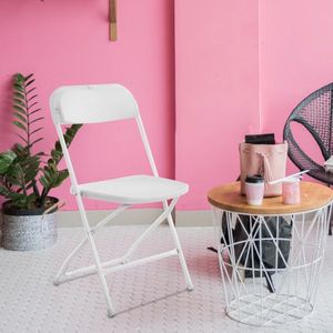 Confezione da 10 sedie pieghevoli portatili per interni/esterni con capacità di 260 libbre, con telaio in acciaio, sedile commerciale in plastica bianca Eve - Product Image 1